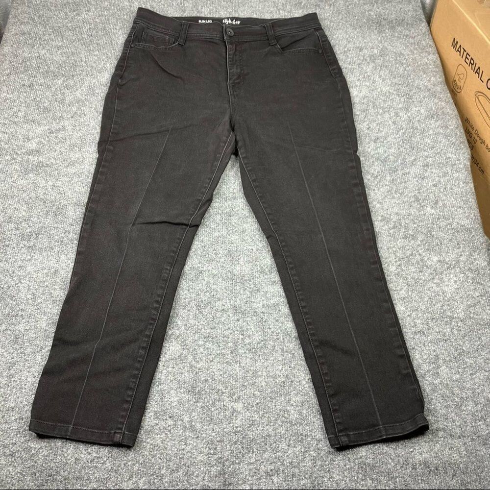 Style & Co Pants Womens Size 12P Black Slim Leg Stretch Casual Denim Trousers